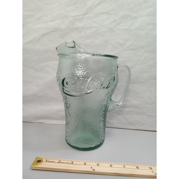 Coca-Cola Green Pebbled Glass Pitcher w/ Ice Lip & Handle 64 oz. Vintage‎ - Picture 7 of 7